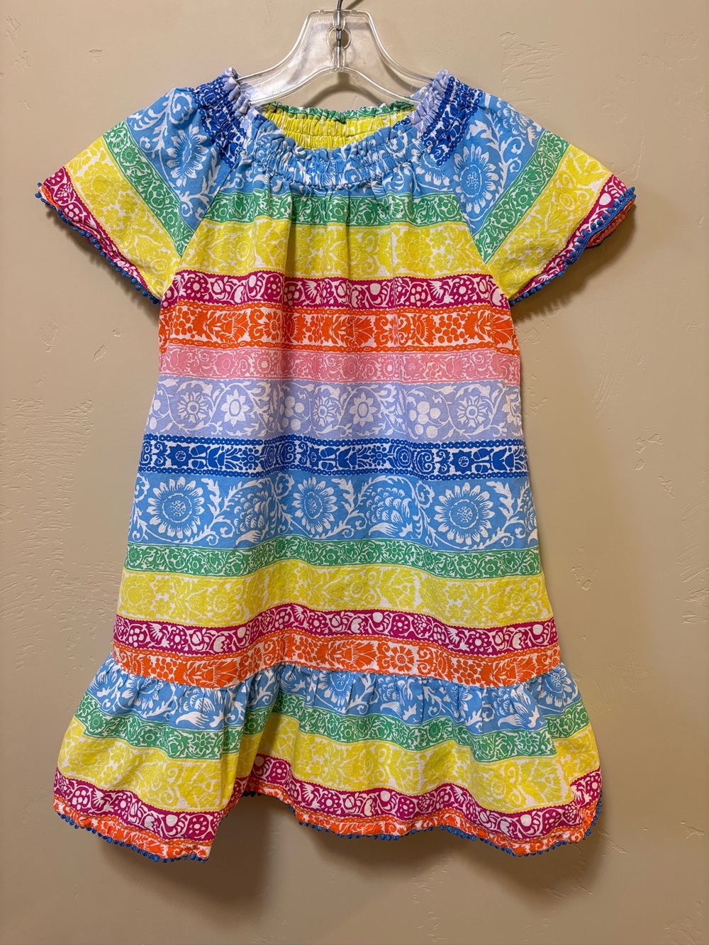 Mini Boden Girls Rainbow Multi Stripe Dress Cotton 7/8 Yrs